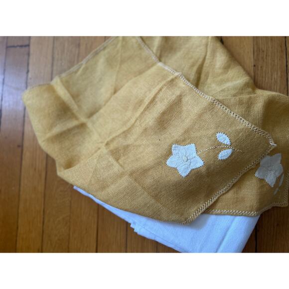Linen Embroidered Table Napkins Mustard Yellow - NO TARIFFs!!! Ready To Ship! - Picture 2 of 4